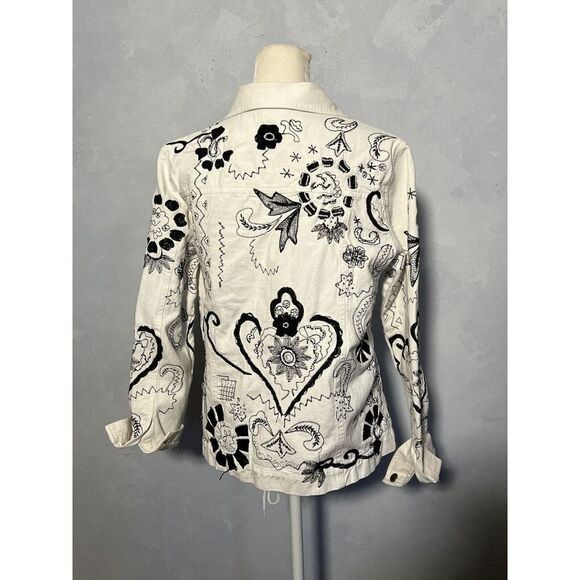 Laura Ashley White Embroidered Beaded Collared Button Up Jacket Women's Size S - Picture 8 of 8